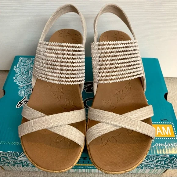 Skechers Cali Beverlee High Tea Natural Slip-On Wedge Sandals | US Size 7W - Picture 4 of 7